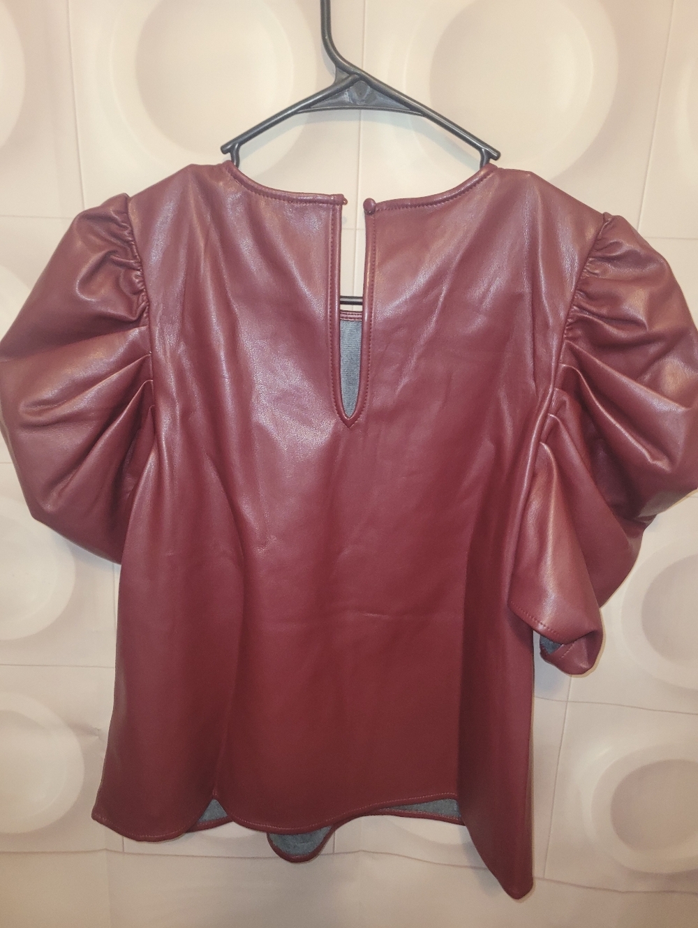 Joe's Jeans Burgundy Faux Leather Puff Sleeve Top - Picture 2 of 3